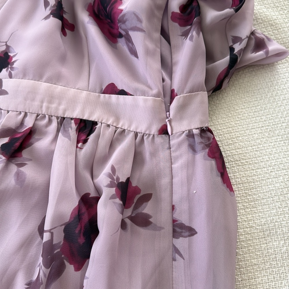 Chicwish REDDISH ROSE RUFFLE CHIFFON DRESS WITH BELL SLEEVES - Picture 6 of 12